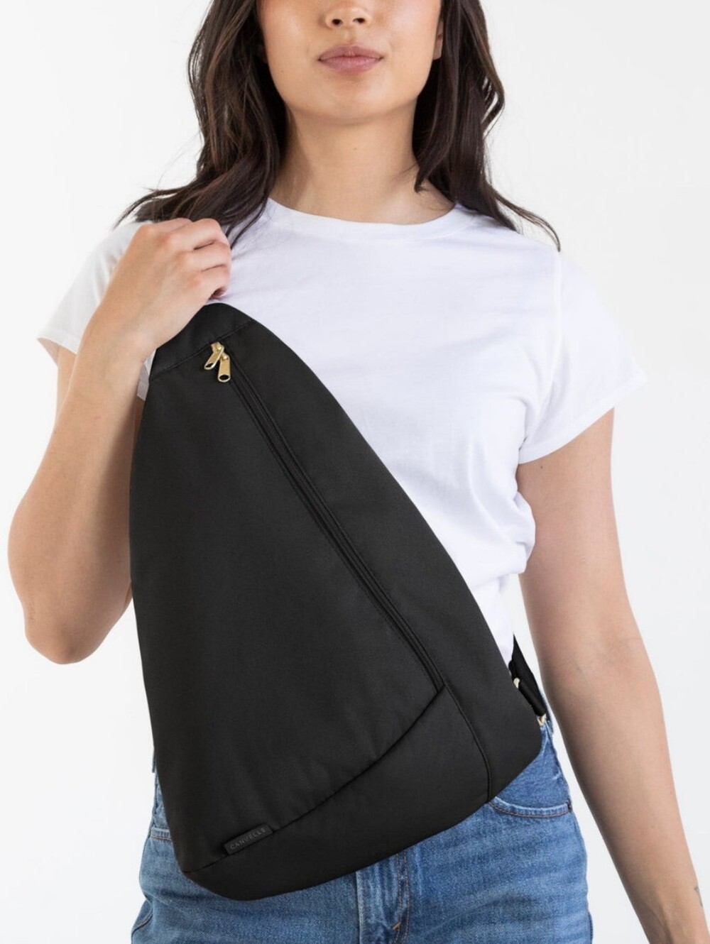 Canvelle Unisex Classic Casual Black Quilted Oversized Contour Sling Bag Travel